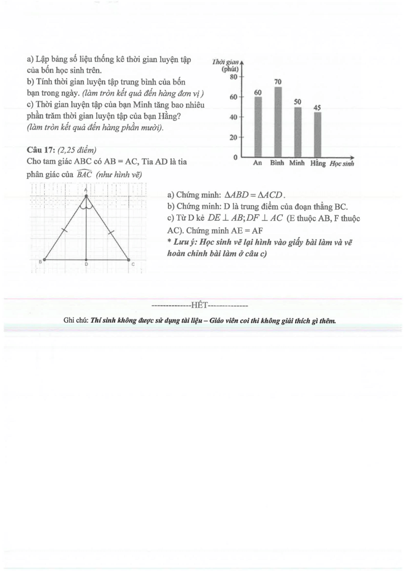 Đề thi Giữa kì 2 Toán 7 trường THCS Chu Văn An (Bình Dương) năm 2024-2025