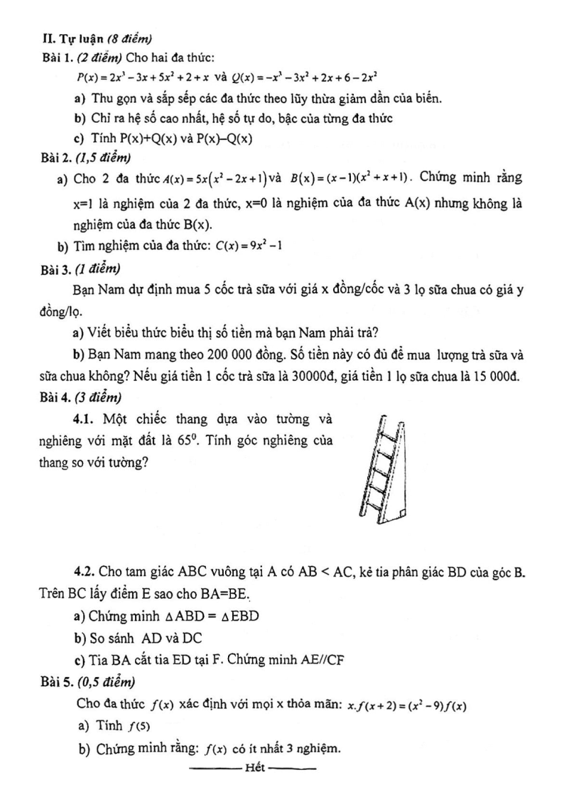 Đề thi Giữa kì 2 Toán 7 trường THCS Khương Thượng (Hà Nội) năm 2023-2024