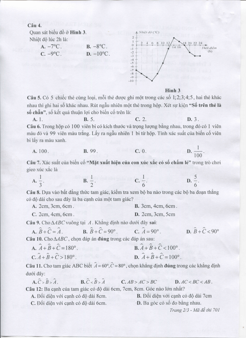 Đề thi Giữa kì 2 Toán 7 trường THCS Nguyễn Bỉnh Khiêm (Hà Nội) năm 2023-2024