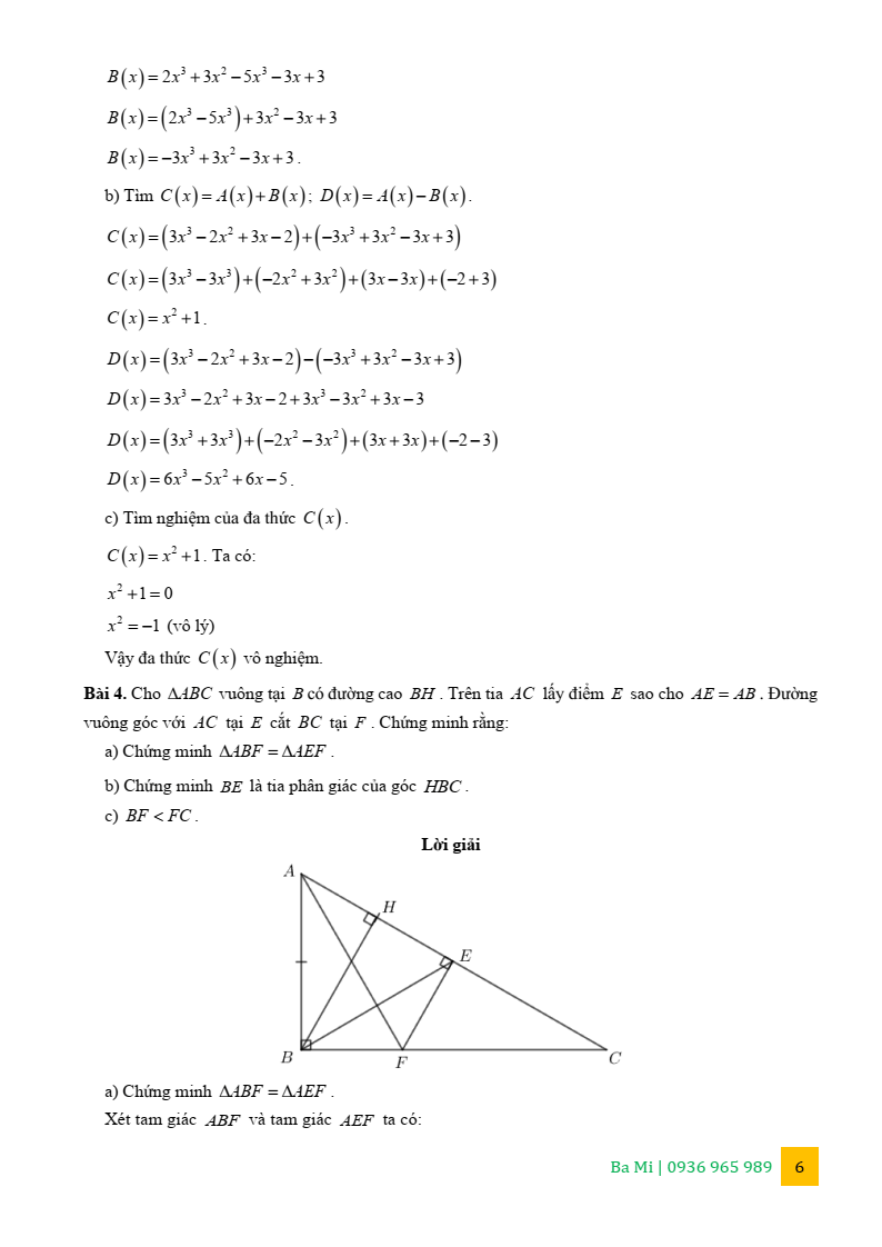 Đề thi Giữa kì 2 Toán 7 trường THCS Nguyễn Trãi (Hà Nội) năm 2025-2026