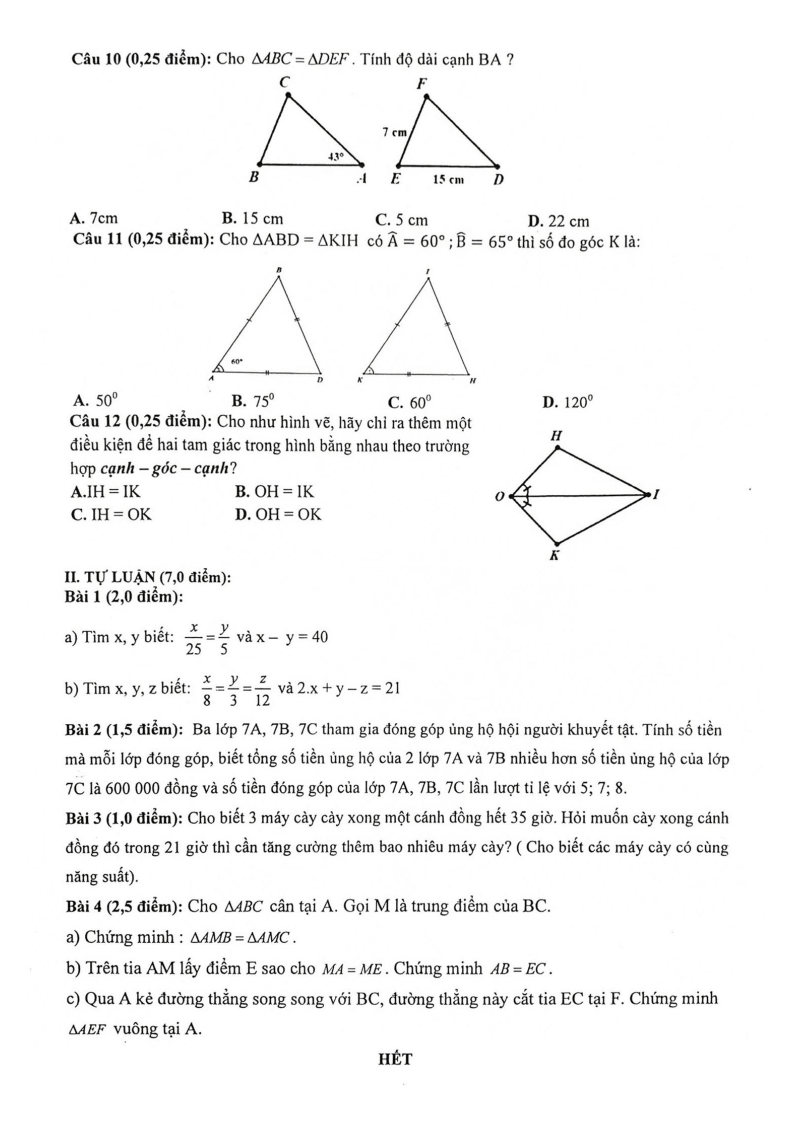 Đề thi Giữa kì 2 Toán 7 trường THCS Nguyễn Trãi (TP HCM) năm 2025-2026