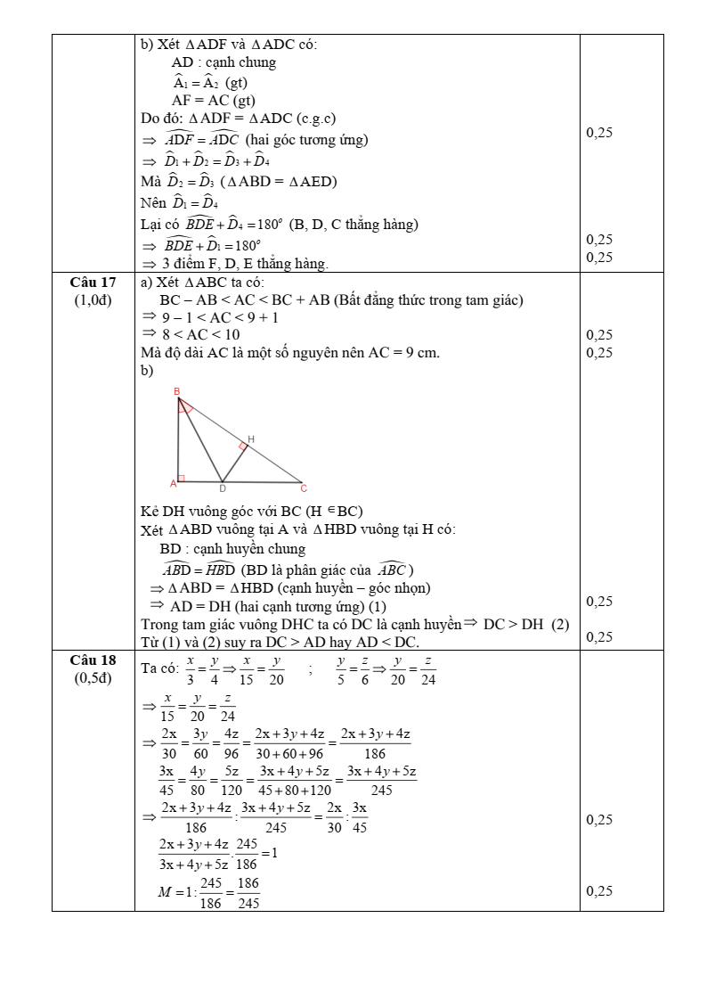 Đề thi Giữa kì 2 Toán 7 trường THCS Phước An (Bình Định) năm 2023-2024