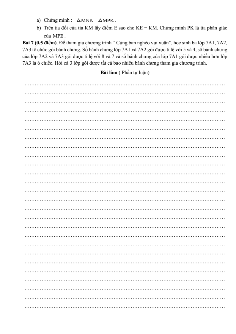 Đề thi Giữa kì 2 Toán 7 trường THCS Phước Bửu (TP HCM) năm 2025-2026