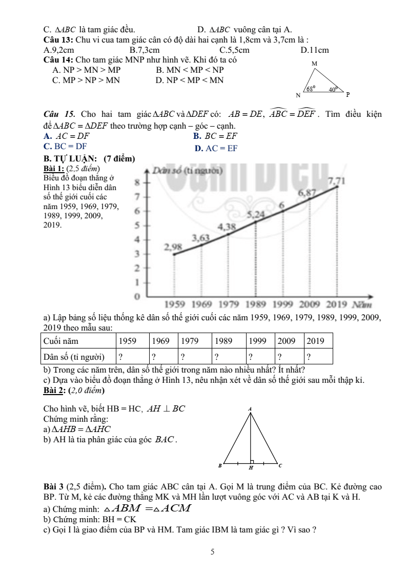 Đề thi Giữa kì 2 Toán 7 trường THCS Trường Sơn (Hải Phòng) năm 2023-2024