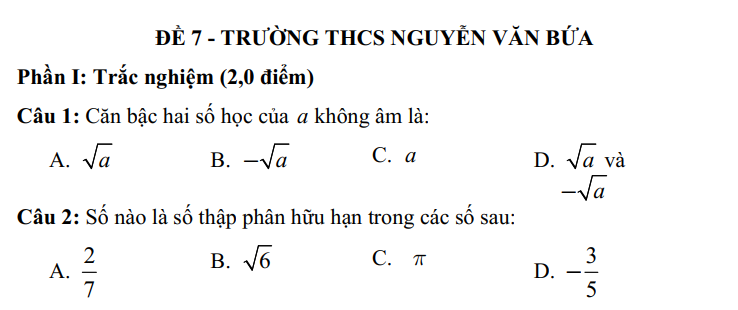 Đề thi Học kì Toán 7 năm 2025 Trường THCS Nguyễn Văn Bứa