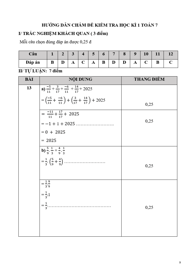 Đề thi Học kì 1 Toán 7 trường THCS An Điền (Tp. HCM) năm 2025-2026
