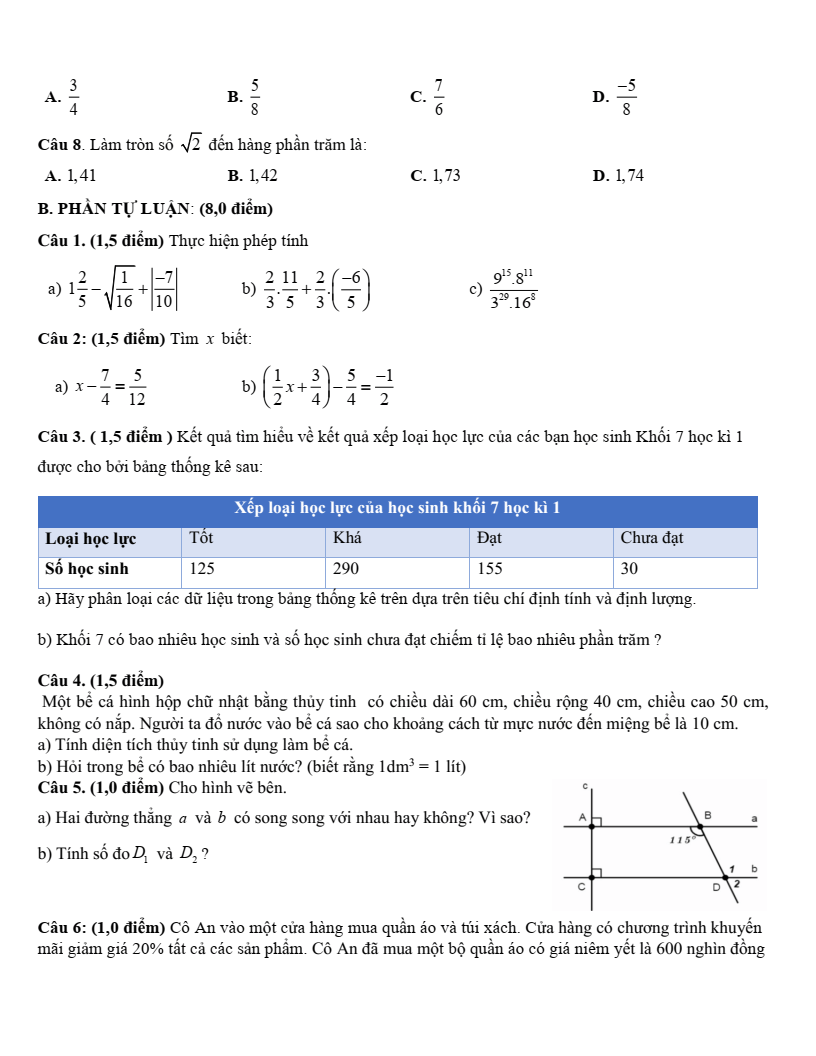 Đề thi Học kì 1 Toán 7 trường THCS Phạm Đình Hổ (Tp. HCM) năm 2025-2026