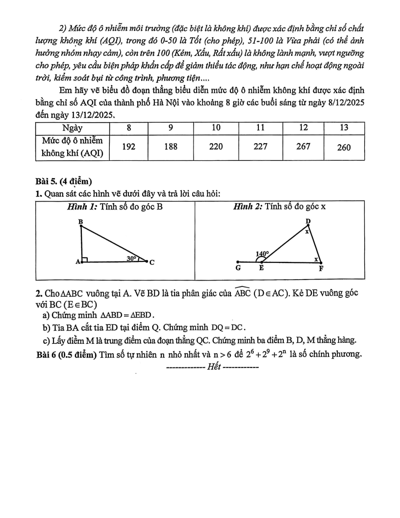 Đề thi Học kì 1 Toán 7 trường THCS Thành Công (Hà Nội) năm 2025-2026
