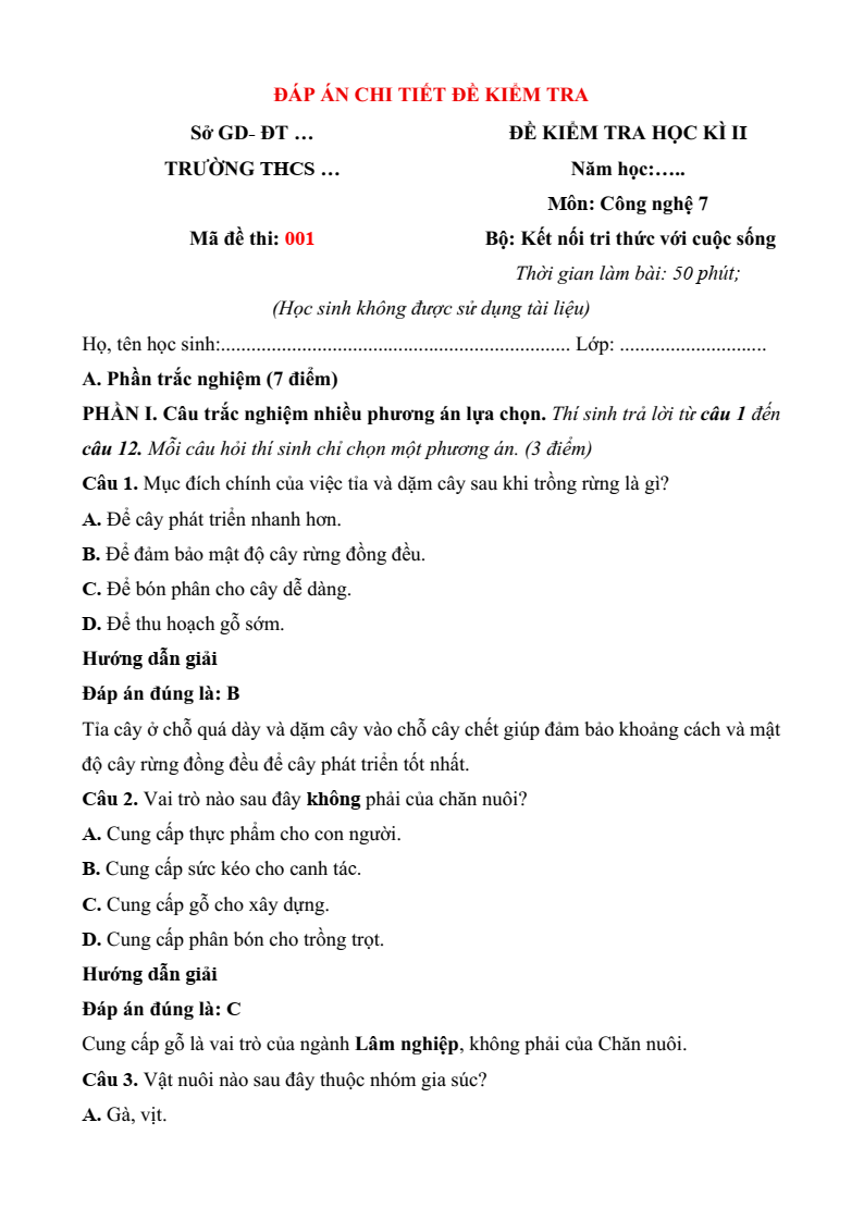 6 Đề thi Học kì 2 Công nghệ 7 Kết nối tri thức năm 2026 (có đáp án)