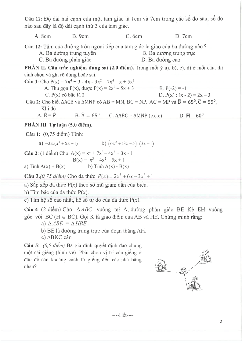 Đề thi Học kì 2 Toán 7 phòng GD&ĐT Thủ Dầu Một (Bình Dương) năm 2024-2025