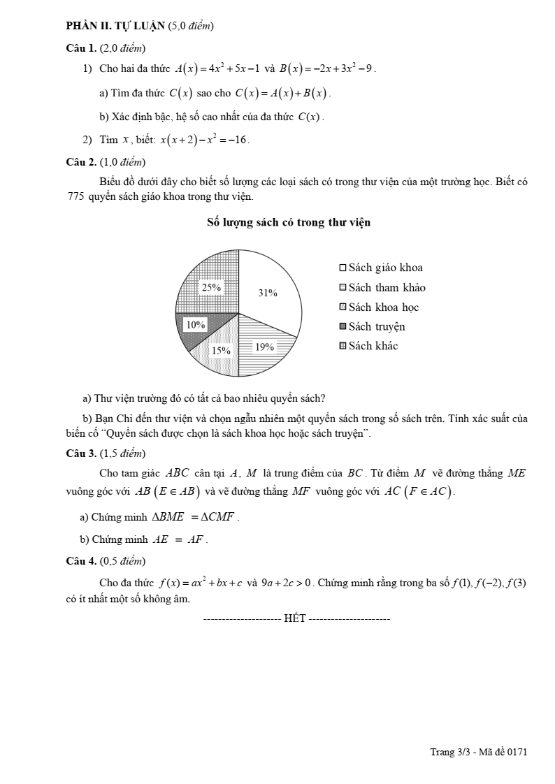 Đề thi Học kì 2 Toán 7 sở GD&ĐT Bắc Giang năm 2024-2025