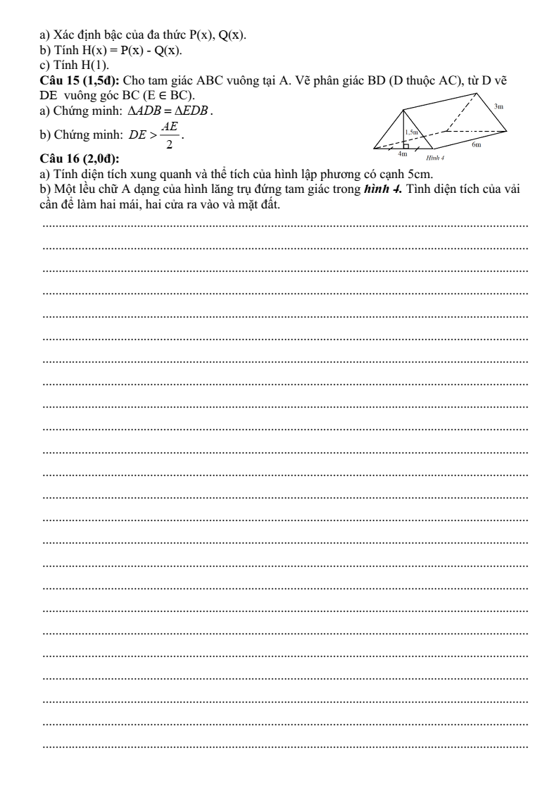 Đề thi Học kì 2 Toán 7 trường Lê Hồng Phong (Quảng Nam) năm 2024-2025