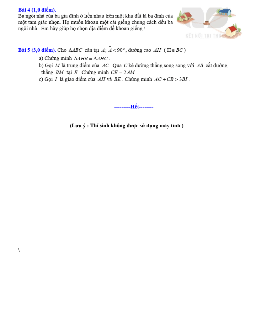 Đề thi Học kì 2 Toán 7 trường THCS Mỹ Trung (Nam Định) năm 2024-2025