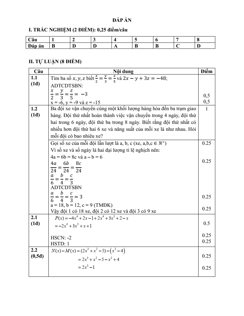 Đề thi Học kì 2 Toán 7 trường THCS Phan Chu Trinh (Hà Nội) năm 2024-2025