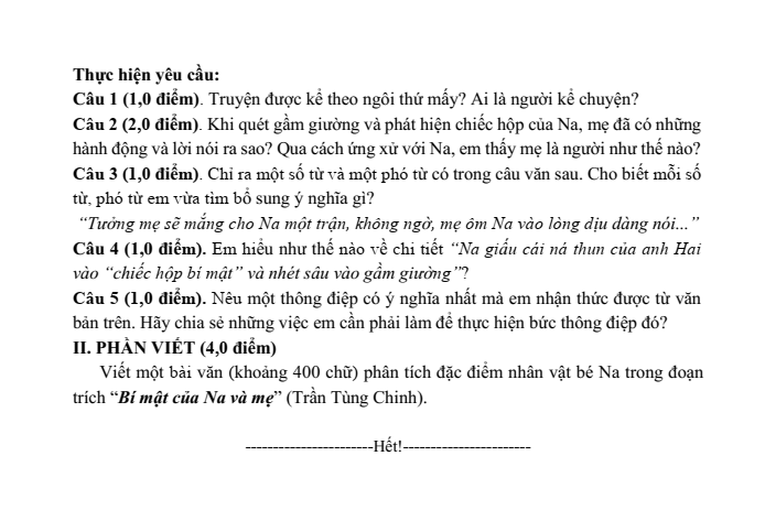 Đề thi Học kì 1 Văn 7 năm 2025-2026 trường THCS Định Công (Hà Nội)