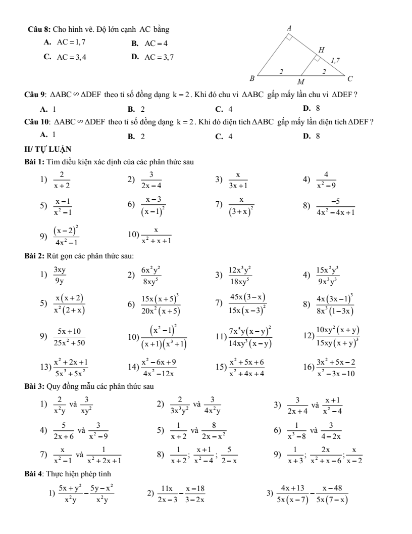 Đề cương ôn tập Giữa kì 2 Toán 8 trường THCS Thành Công (Hà Nội) năm 2025-2026