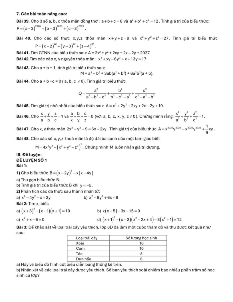 Đề cương ôn tập Học kì 1 Toán 8 Hệ thống Giáo dục Archimedes School năm 2025-2026