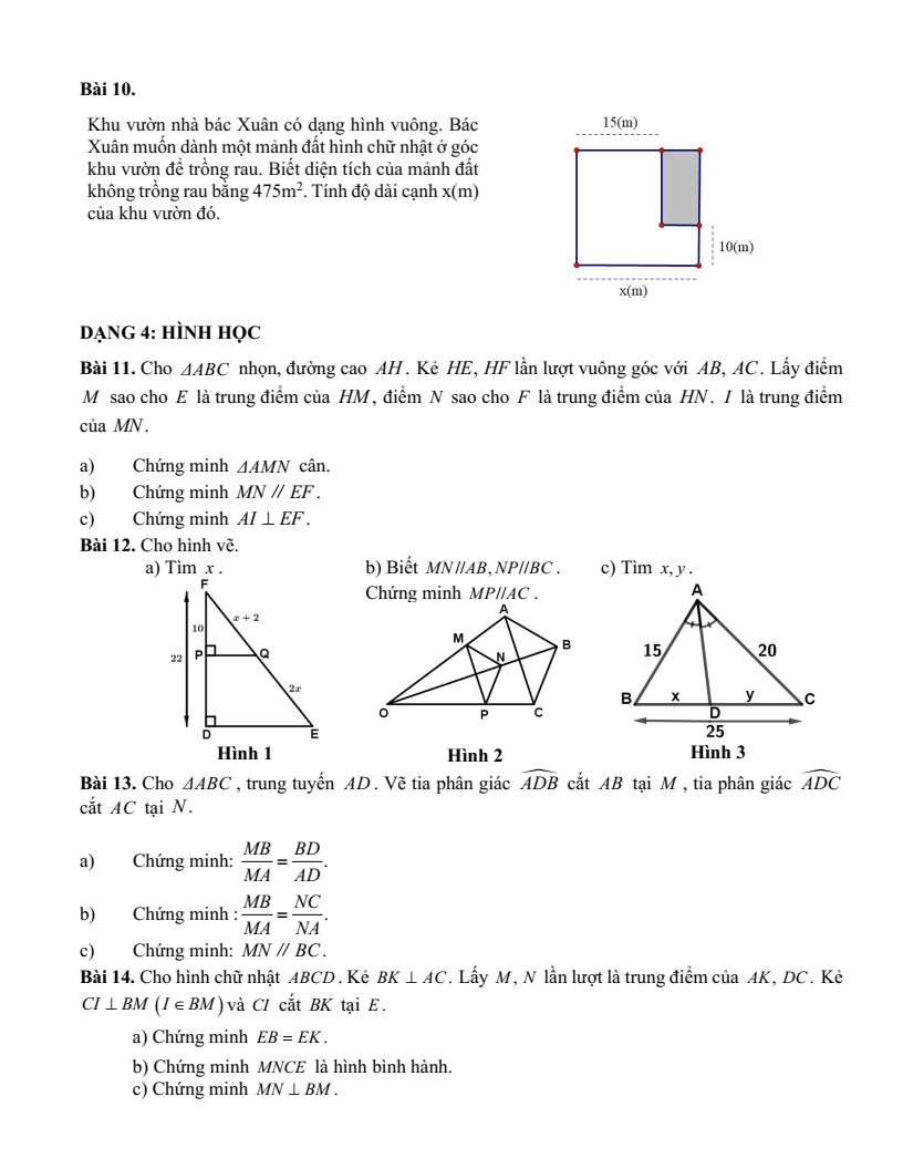 Đề cương ôn tập Học kì 1 Toán 8 trường THCS Phan Chu Trinh năm 2025-2026
