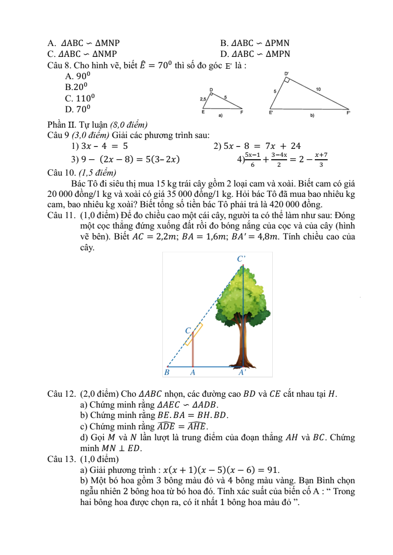 Đề cương ôn tập Học kì 2 Toán 8 trường THCS Nguyễn Bỉnh Khiêm (Hà Nội) năm 2025-2026