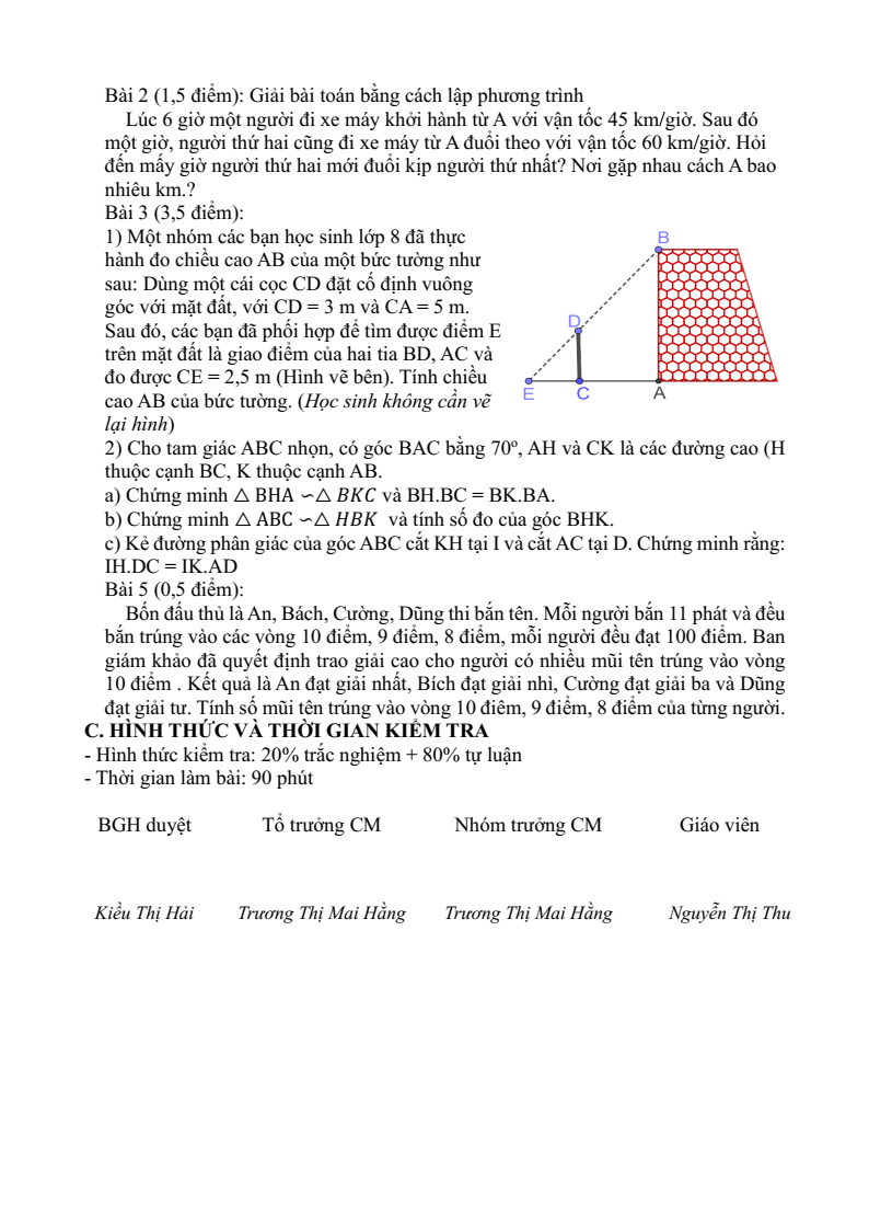 Đề cương ôn tập Học kì 2 Toán 8 trường THCS Nguyễn Bỉnh Khiêm (Hà Nội) năm 2025-2026