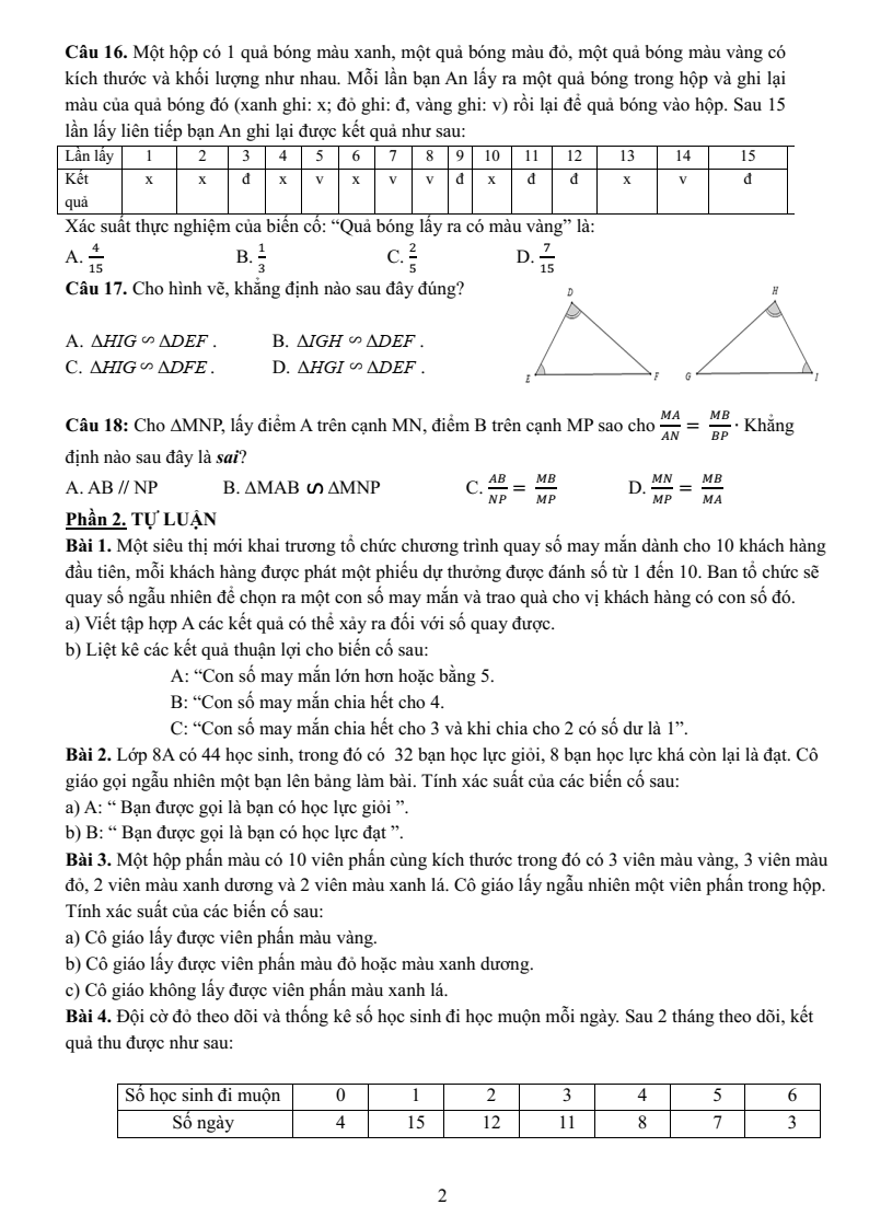 Đề cương ôn tập Học kì 2 Toán 8 trường THCS Nguyễn Trường Tộ (Hà Nội) năm 2025-2026