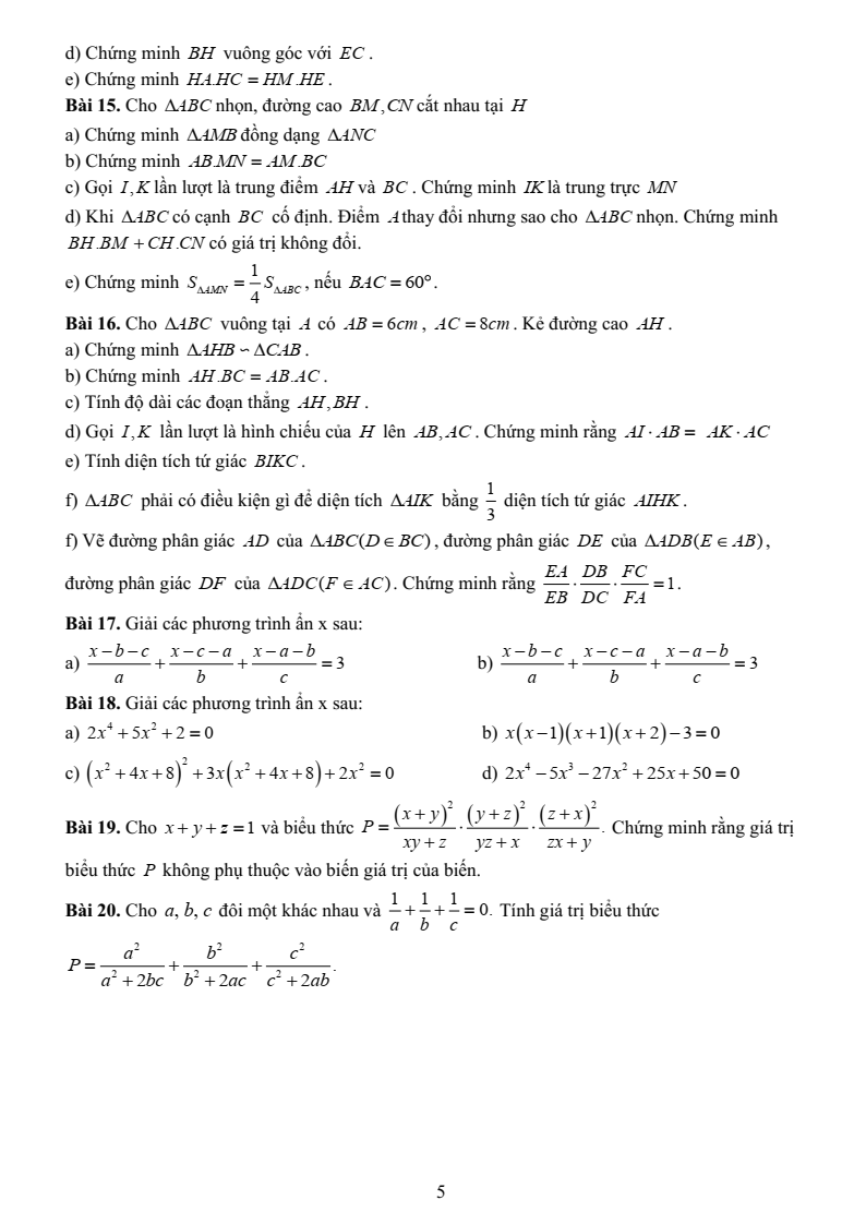 Đề cương ôn tập Học kì 2 Toán 8 trường THCS Nguyễn Trường Tộ (Hà Nội) năm 2025-2026