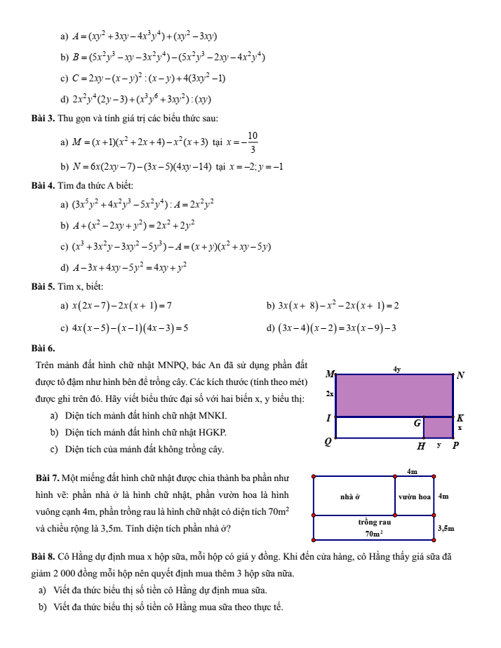 Đề cương ôn tập Giữa kì 1 Toán 8 trường THCS Thành Công năm 2025-2026