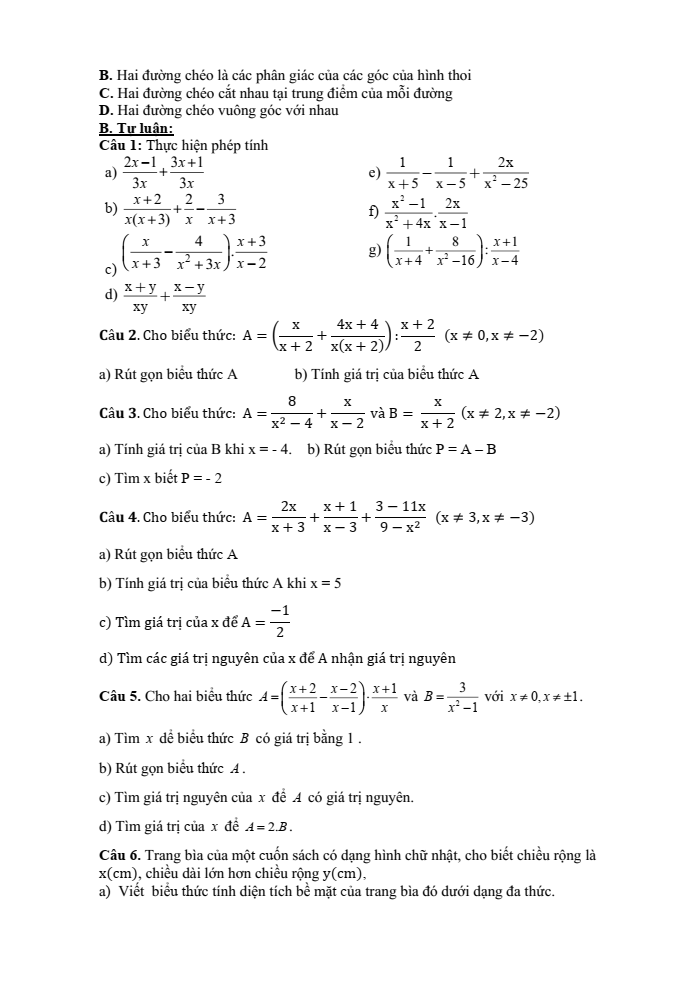 Đề cương ôn tập Học kì 1 Toán 8 trường THCS Nguyễn Bỉnh Khiêm năm 2024-2025