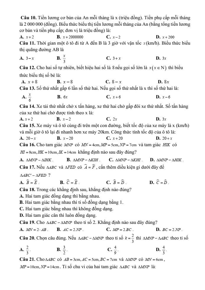 Đề cương ôn tập Học kì 2 Toán 8 trường THCS Mạo Khê II năm 2024-2025