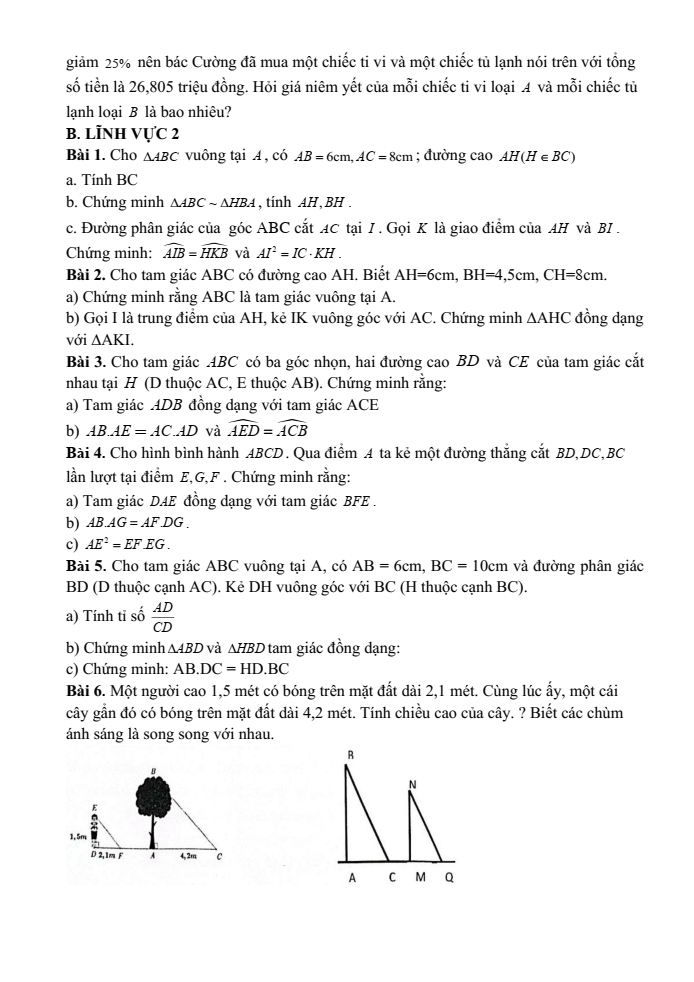 Đề cương ôn tập Học kì 2 Toán 8 trường THCS Mạo Khê II năm 2024-2025