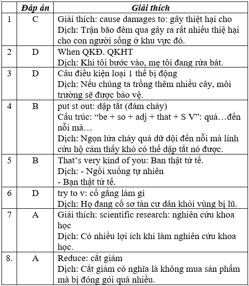 Đề thi Tiếng Anh 8 mới Học kì 2 có đáp án (Đề 5)