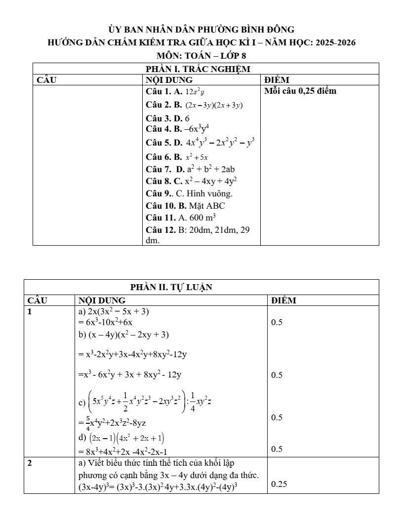 Đề thi Giữa kì 1 Toán 8 THCS Phú Lợi năm 2025-2026