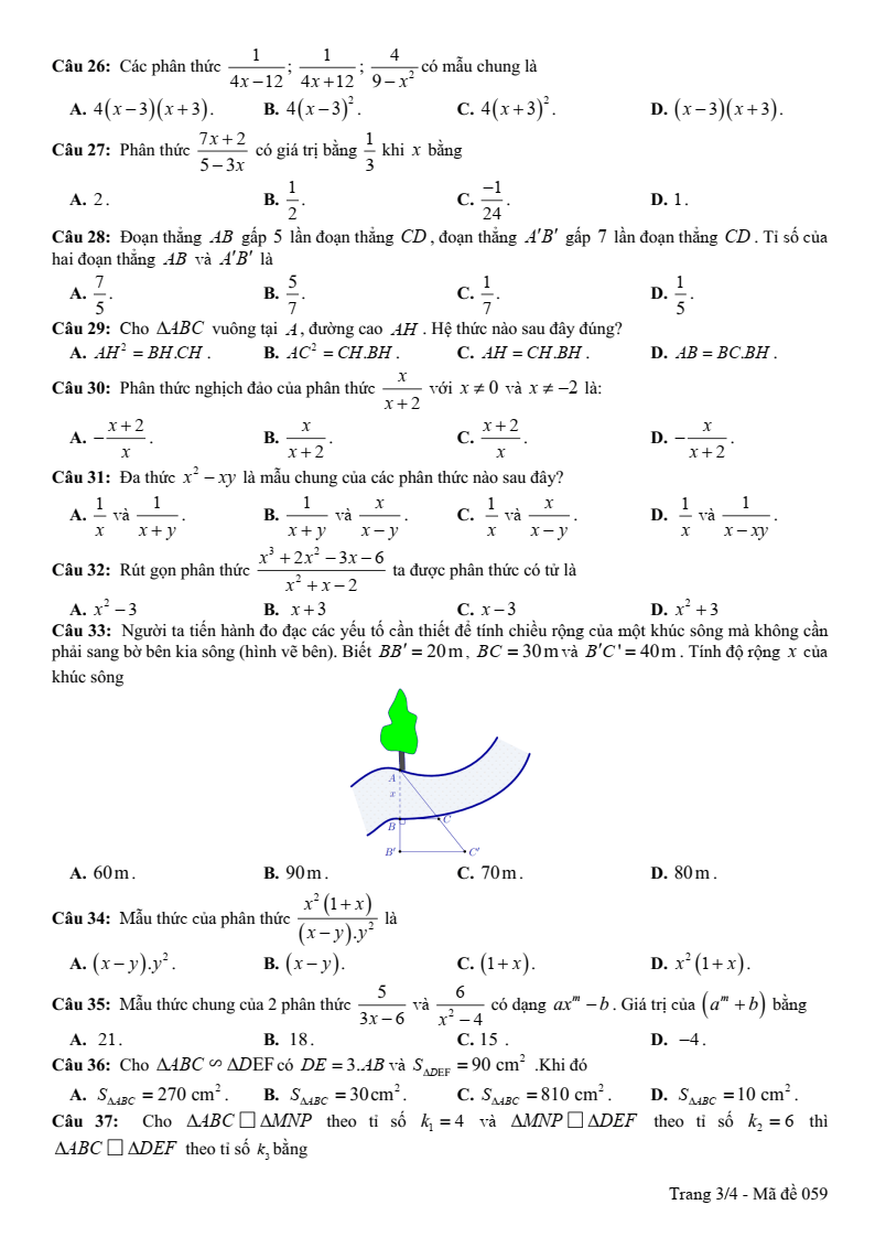 Đề thi Giữa kì 2 Toán 8 phòng GD&ĐT Mỹ Hào (Hưng Yên) năm 2024-2025