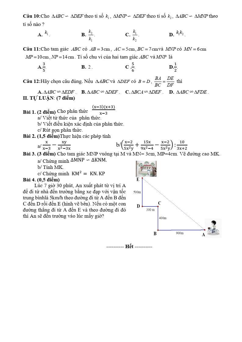 Đề thi Giữa kì 2 Toán 8 trường THCS Nguyễn Trãi (Quảng Nam) năm 2024-2025