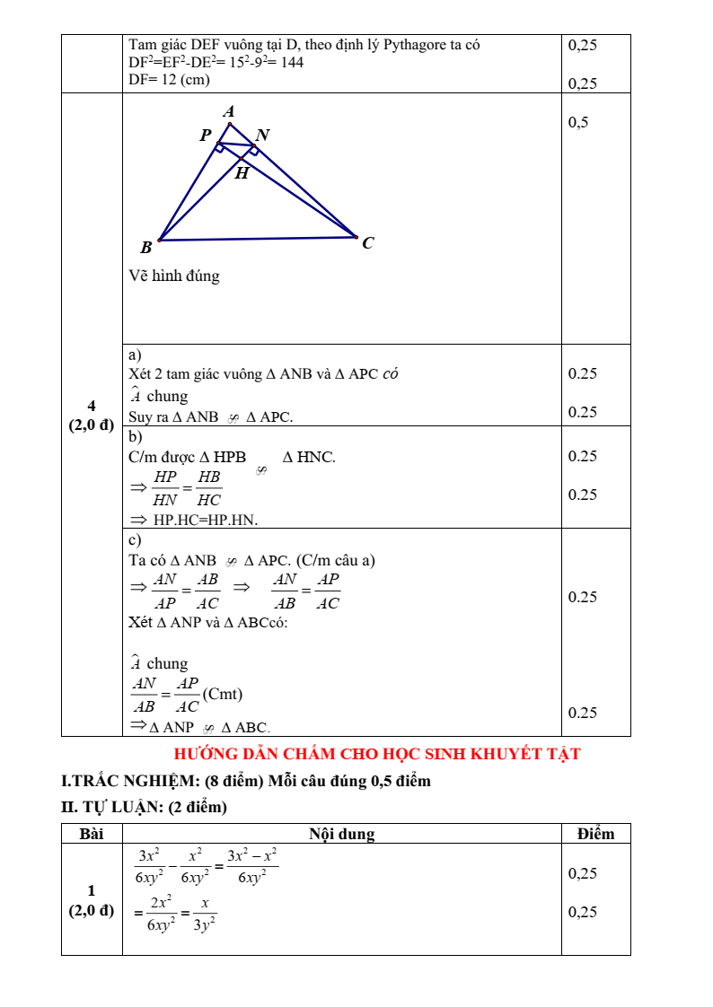 Đề thi Giữa kì 2 Toán 8 trường THCS Quế Thuận (Đà Nẵng) năm 2025-2026