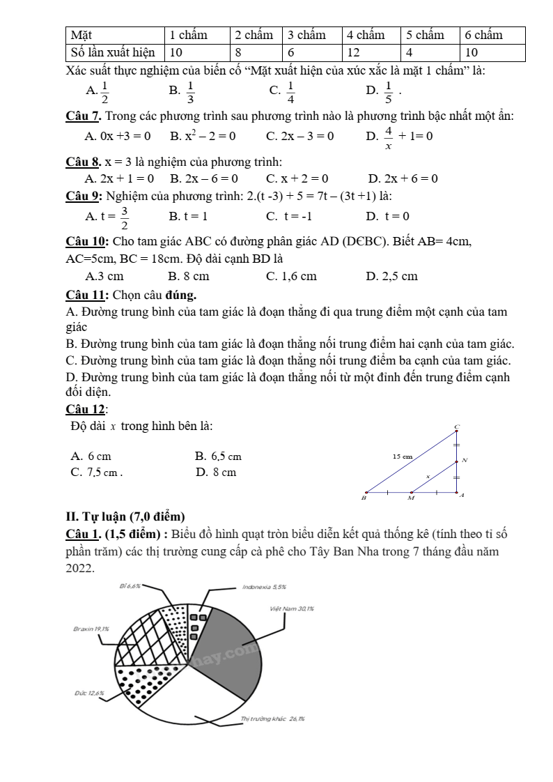 Đề thi Giữa kì 2 Toán 8 trường THCS Thanh Mỹ (Hà Nội) năm 2024-2025