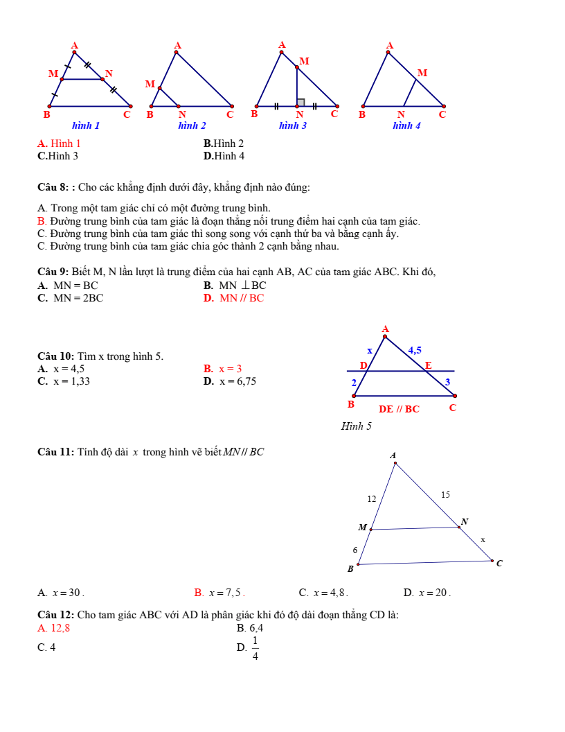 Đề thi Giữa kì 2 Toán 8 trường THCS&THPT Bác Ái (Ninh Thuận) năm 2024-2025