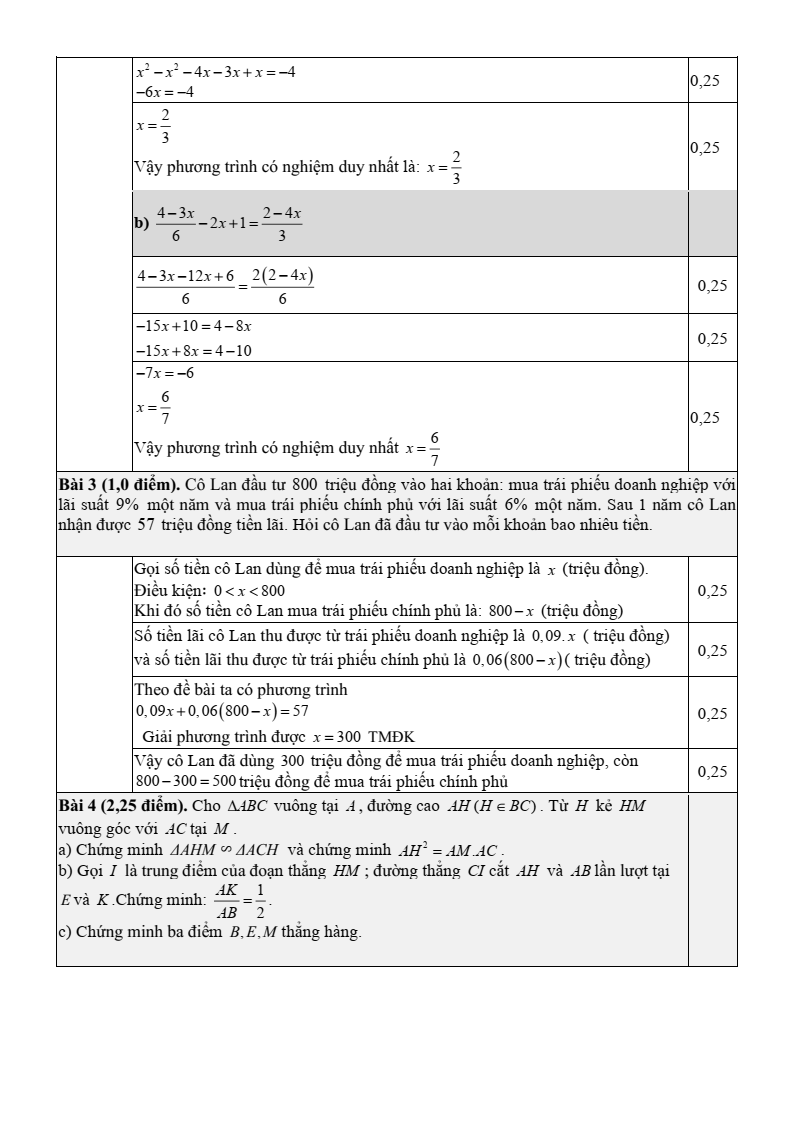 Đề thi Giữa kì 2 Toán 8 trường THCS Trần Bích San (Ninh Bình) năm 2025-2026
