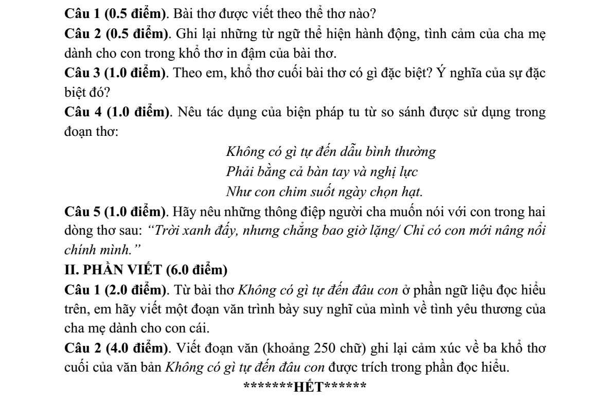 Đề thi Giữa kì 2 Văn 8 năm 2024-2025 trường THCS Phan Huy Chú (Hà Tĩnh)