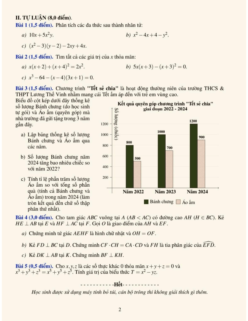 Đề thi Học kì 1 Toán 8 trường Lương Thế Vinh (Hà Nội) năm 2025-2026