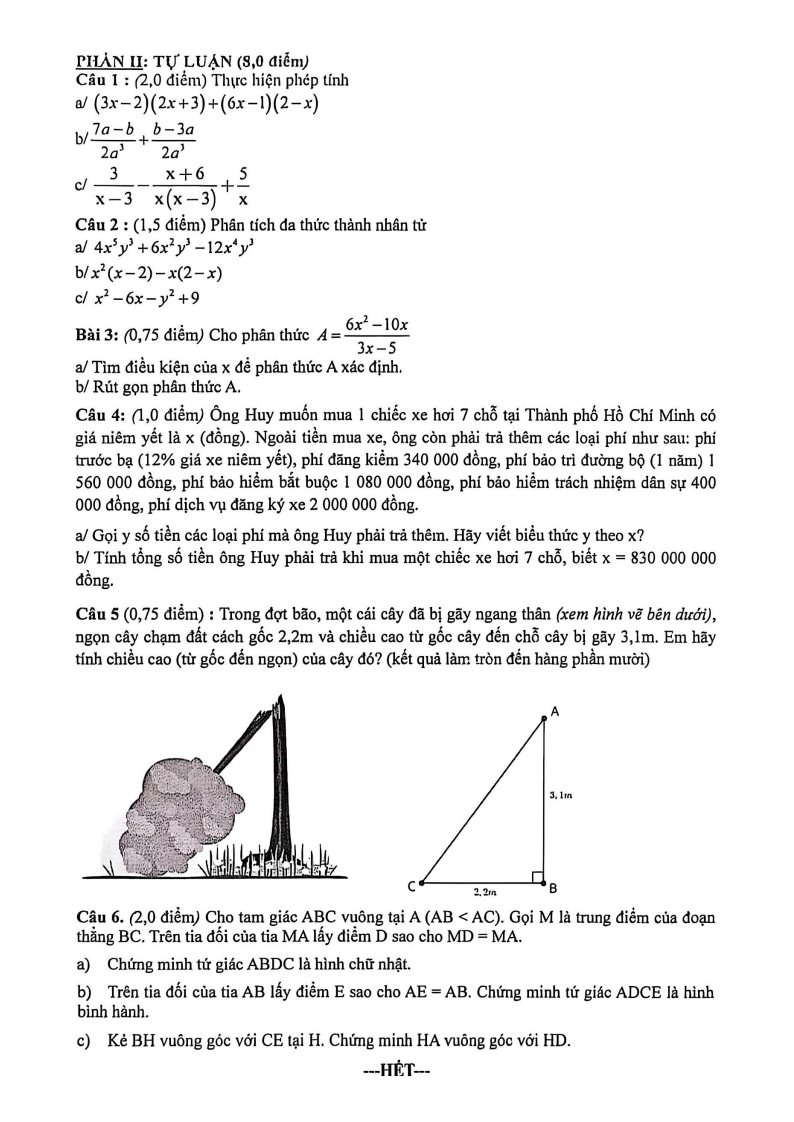 Đề thi Học kì 1 Toán 8 trường THCS Hoàng Văn Thụ (Tp.HCM) năm 2025-2026