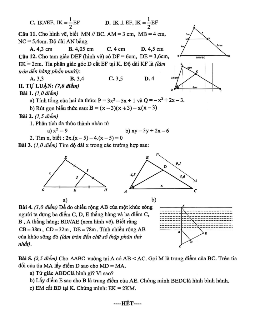 Đề thi Học kì 1 Toán 8 trường THCS Nguyễn Thị Minh Khai (Đà Nẵng) năm 2025-2026