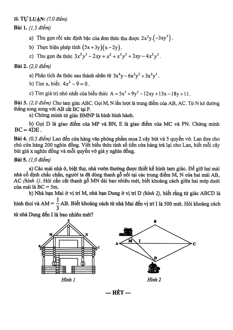 Đề thi Học kì 1 Toán 8 trường THCS Trưng Vương (Đà Nẵng) năm 2025-2026