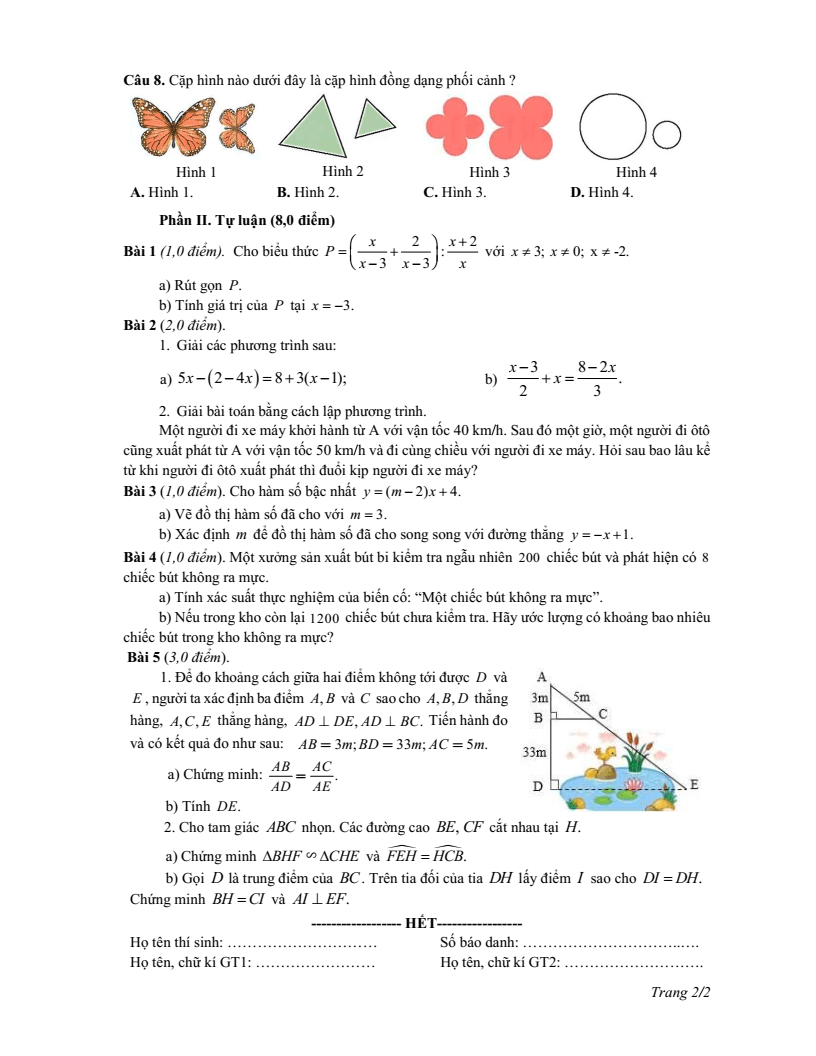 Đề thi Học kì 2 Toán 8 phòng GD&ĐT Giao Thủy (Nam Định) năm 2024-2025