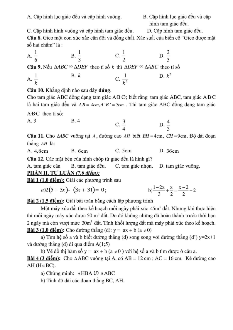 Đề thi Học kì 2 Toán 8 phòng GD&ĐT Phú Xuyên (Hà Nội) năm 2024-2025