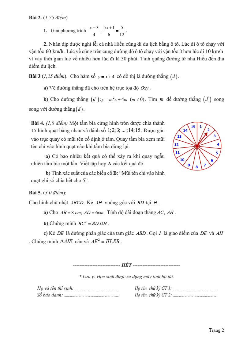 Đề thi Học kì 2 Toán 8 phòng GD&ĐT Trực Ninh (Nam Định) năm 2024-2025