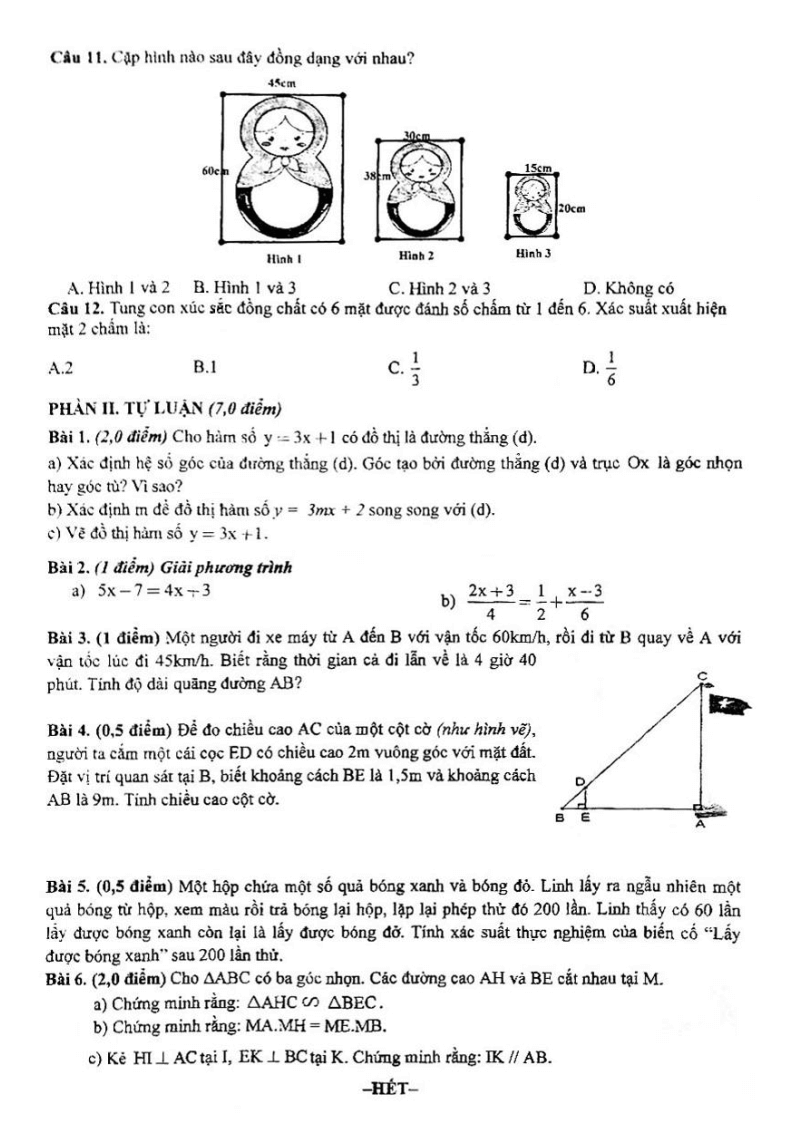 Đề thi Học kì 2 Toán 8 trường THCS An Lạc (Tp.HCM) năm 2024-2025