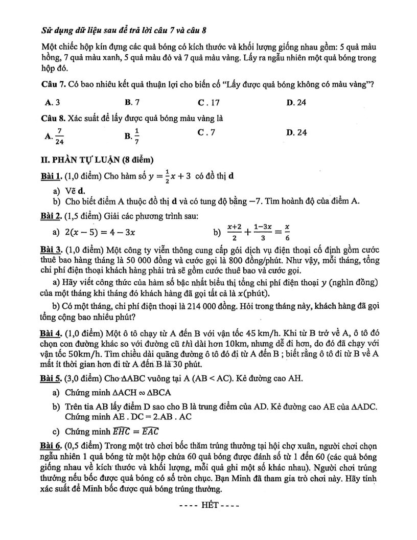Đề thi Học kì 2 Toán 8 trường THCS Hoa Lư (TP HCM) năm 2025-2026