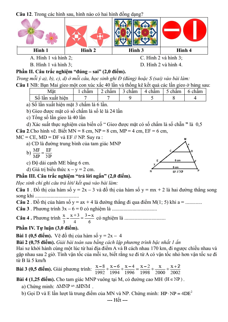 Đề thi Học kì 2 Toán 8 trường THCS Phước Bửu (Bà Rịa - Vũng Tàu) năm 2024-2025