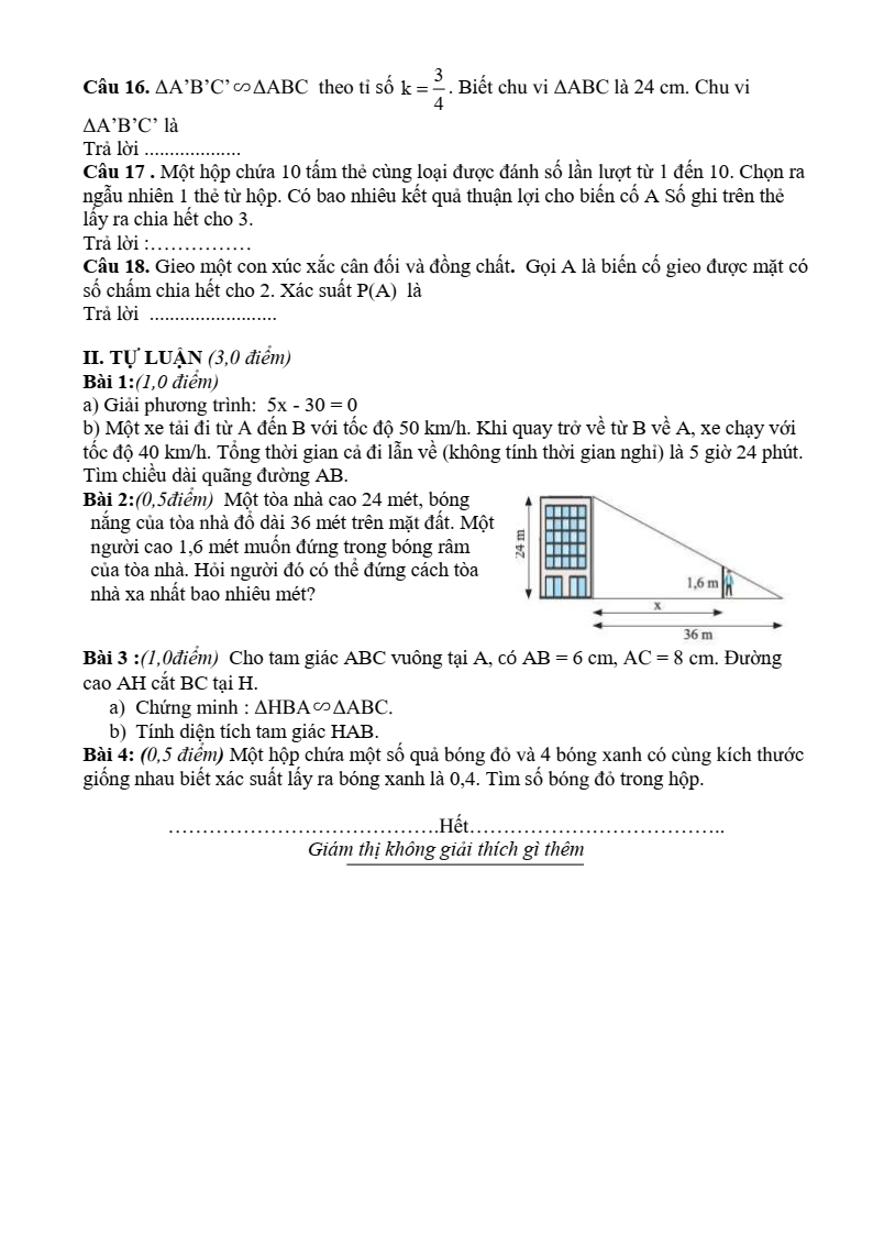 Đề thi Học kì 2 Toán 8 trường THCS Võ Trường Toản (Bà Rịa - Vũng Tàu) năm 2024-2025